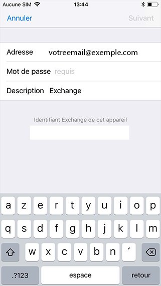 Configuration compte exchange sur iPhone 41