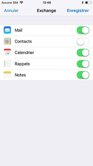 Configuration compte exchange sur iPhone 7