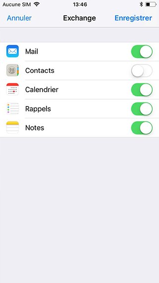 Configuration compte exchange sur iPhone 40