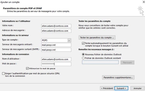 Configuration Outlook POP / SMTP 2