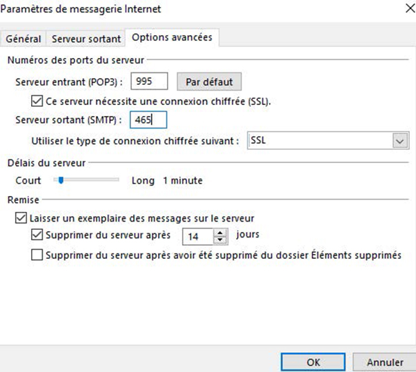 Configuration Outlook POP / SMTP 4