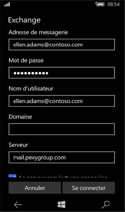 Configuration compte Exchange sur Windows Phone 9