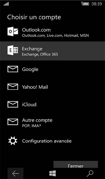 Configuration compte Exchange sur Windows Phone 7