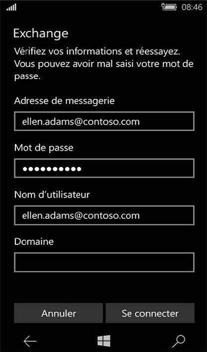 Configuration compte Exchange sur Windows Phone 10