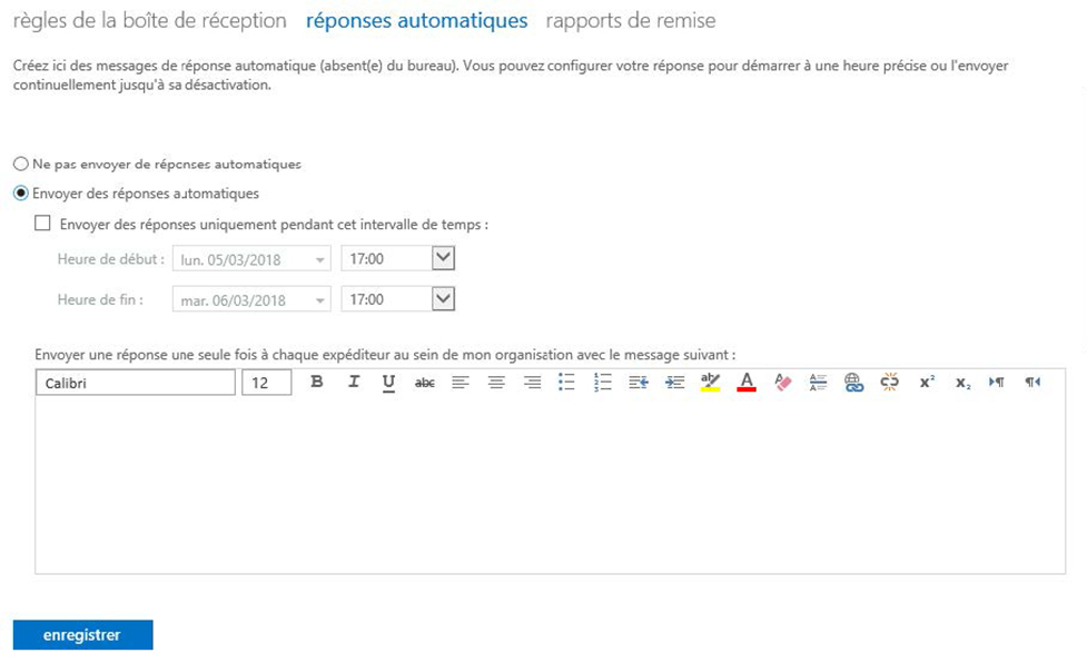 Définir un message d’absence à partir d’Outlook Web Access 5